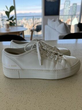 Common Projects White Leather Platform Low-Top Sneakers